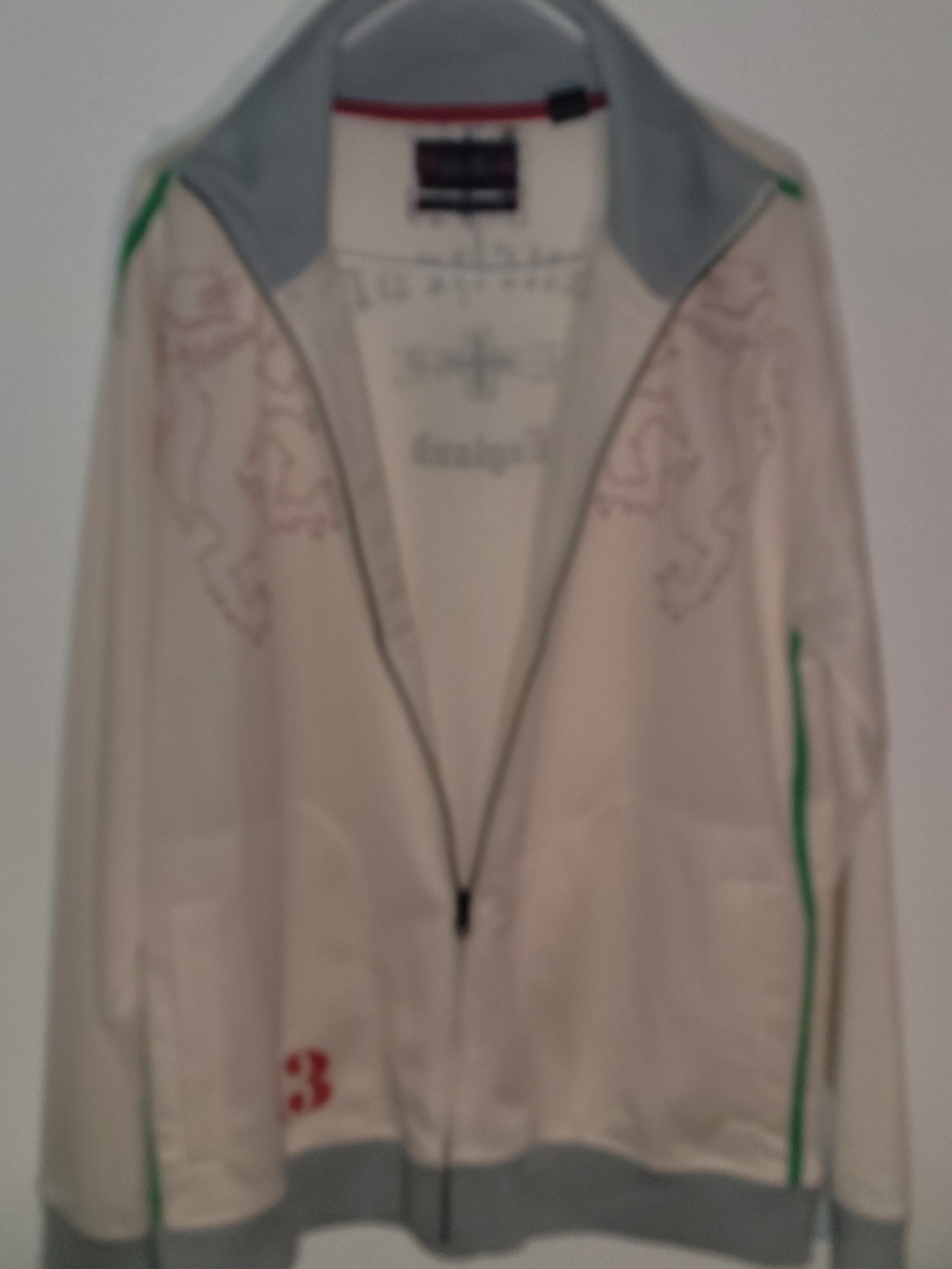 English Laundry men’s Cream Zip-Up  with Green / Gray Trim Manchester Track Jack